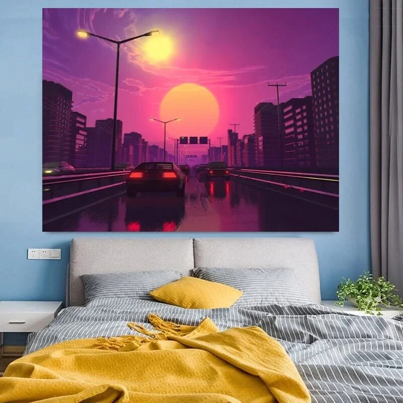 VIKAMA Synthwave Highway Sunset Tapestry Wall Hanging, 6 Designs, Wall Decor for Bedroom Living Room Dorm