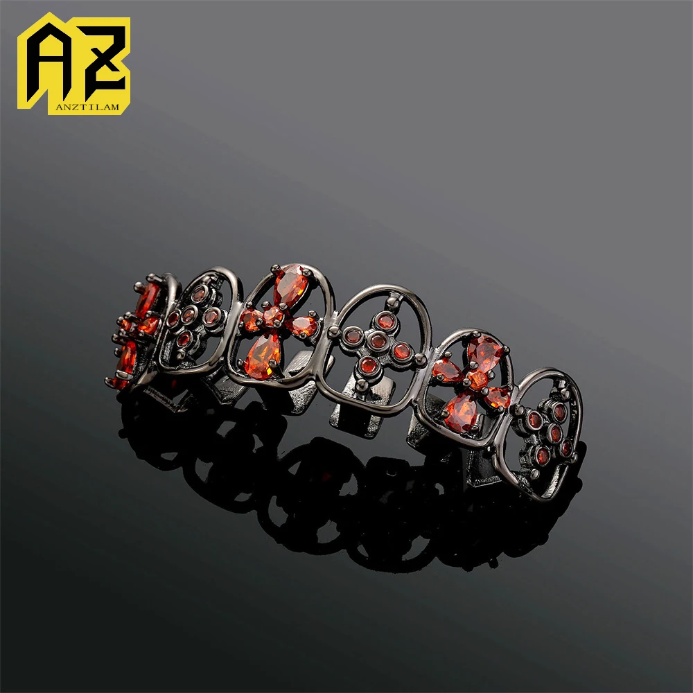 

Anztilam Black Grillz Красный Циркон Iced Out Грили Зубной Гриль Мужчины Женщины Хип-Хоп Кепки Латунь Модные Ювелирные Изделия Бесплатная Доставка