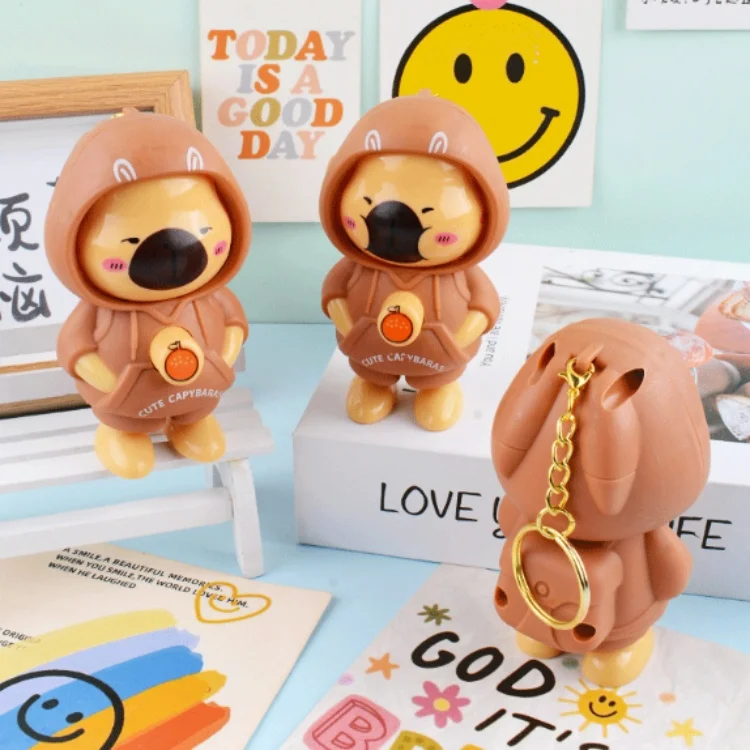 Capybara Flipping Face Keychain Cartoon Toy Stress Relief Fidget Keyring Creative Backpack Charm Cute Gift for Students