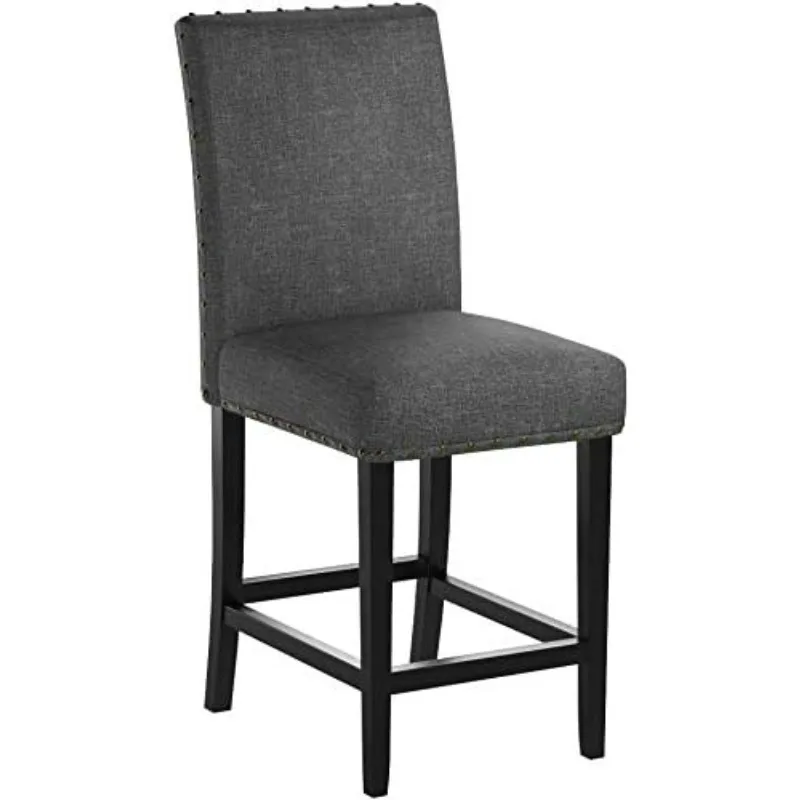 Biony Gray Fabric Counter Height Stools with Nailhead Trim, Set of 2