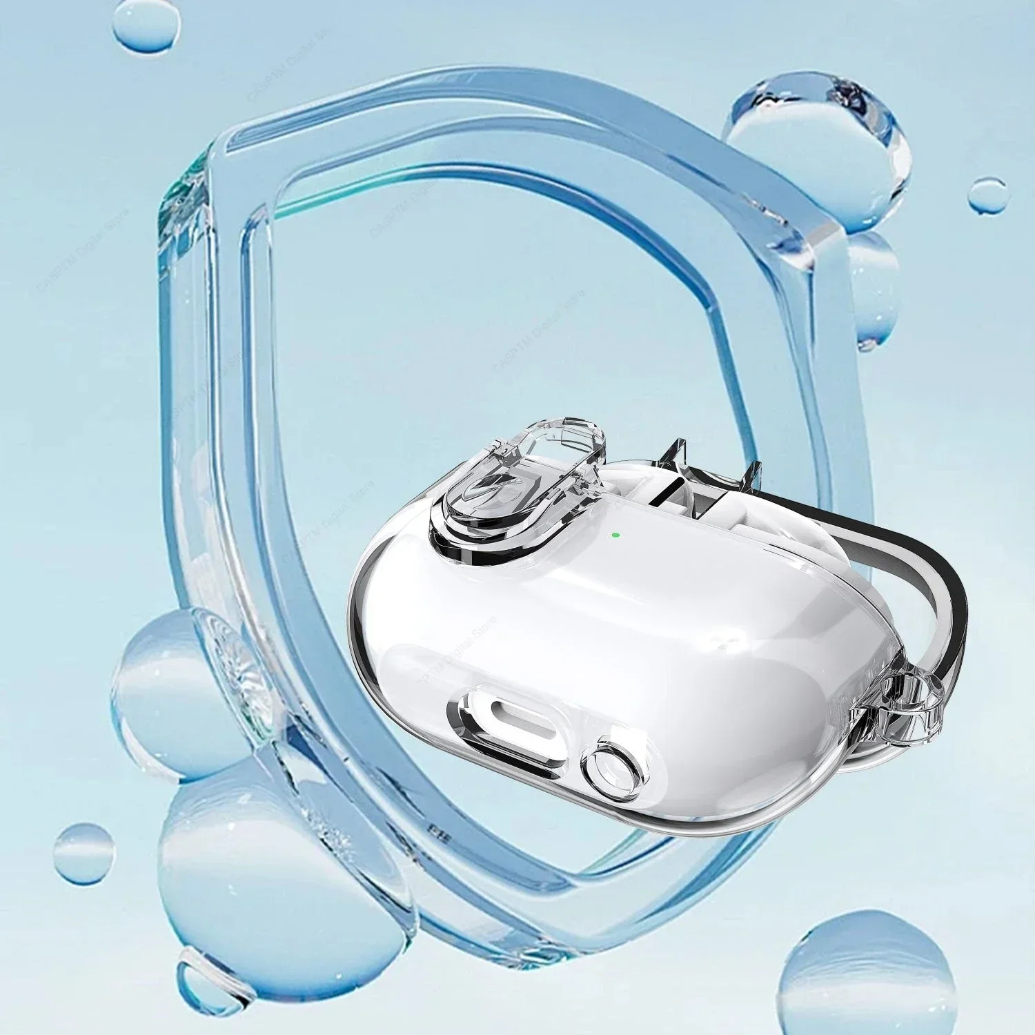 حافظة سماعة رأس بلوتوث لاسلكية لهاتف سامسونج جالاكسي Buds3 Pro، غطاء سماعة رأس بقفل آمن شفاف من مادة TPU مع حافظات سلسلة مفاتيح