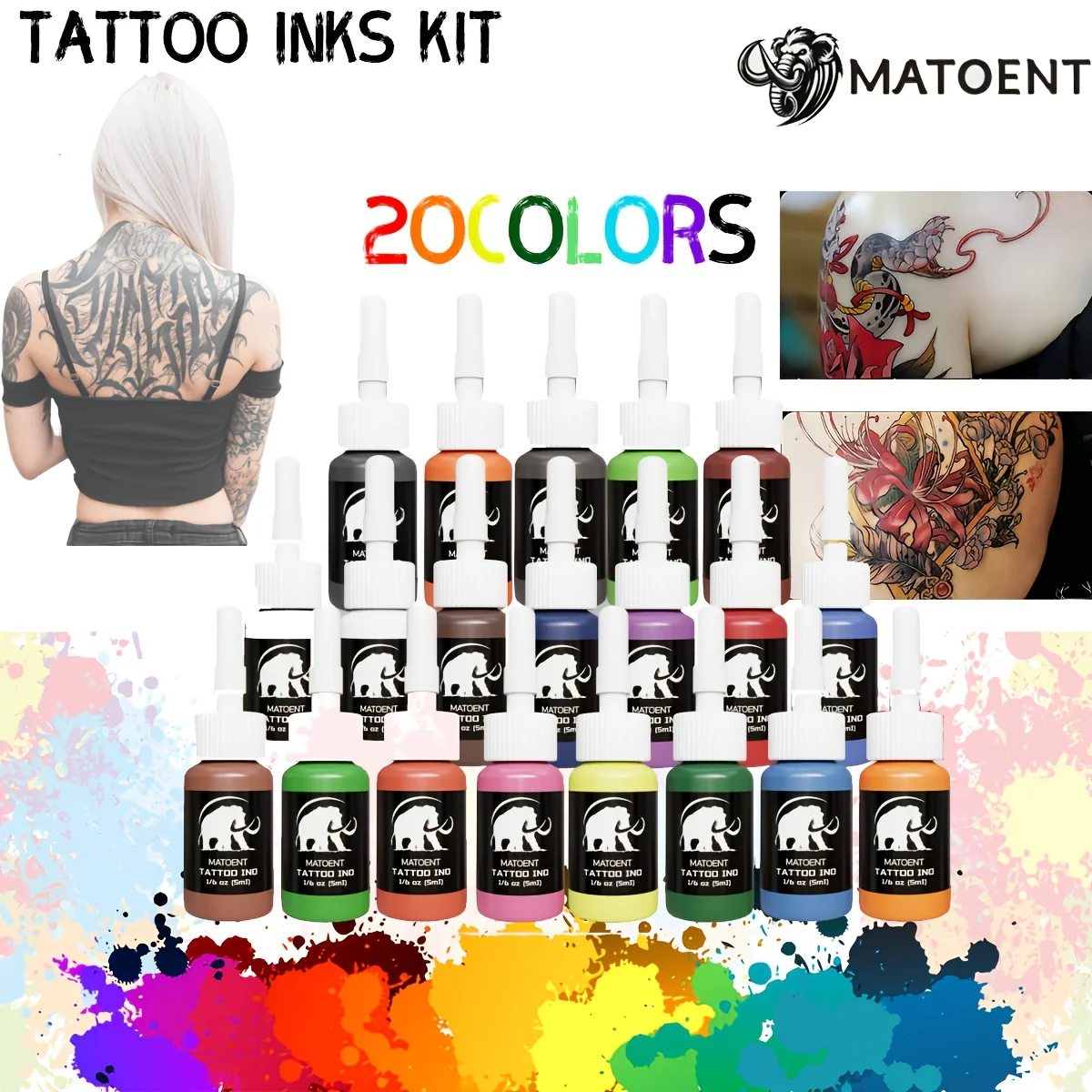 Professional Tattoo Ink Kit - Multi-Color Set, Odorless & Alcohol-Free for Beginners and Artists.