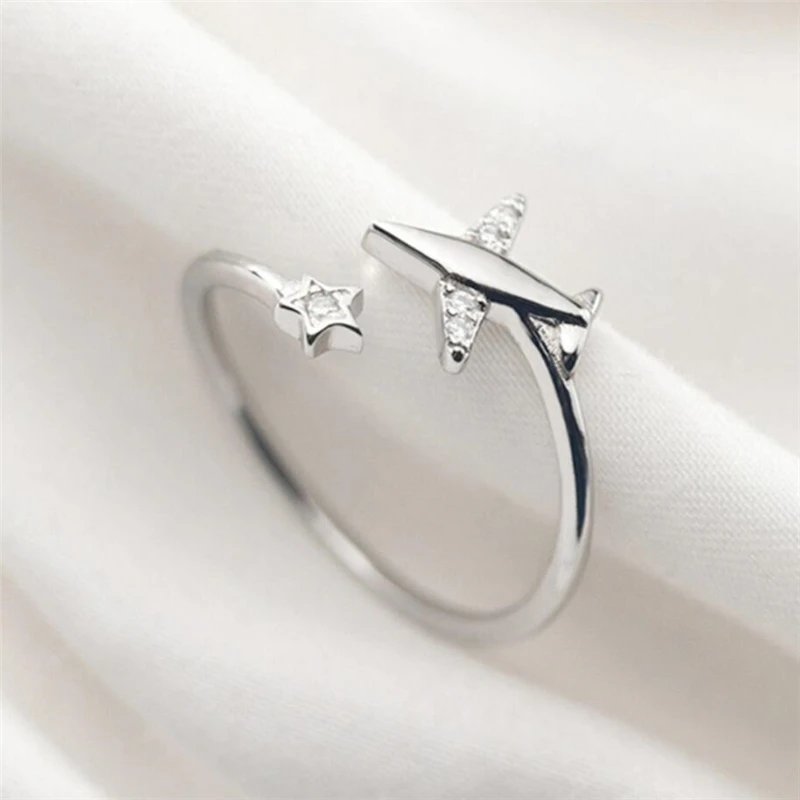 Wyeaiir 925 Sterling Silber glänzend Zirkon Flugzeug Kunst Cuter esizable Öffnungs ring für Frauen Luxus schmuck