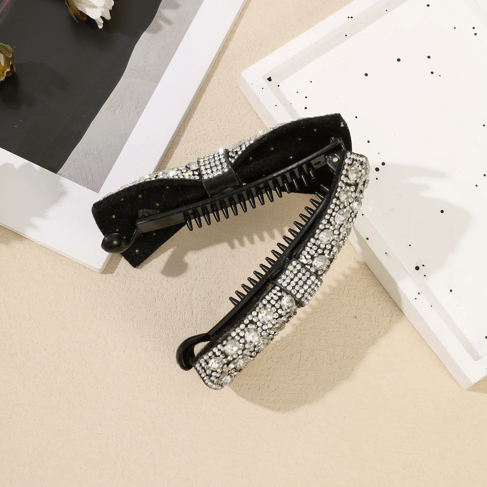 AWAYTR طويل القوس عقدة الموز كليب باريت موضة جديدة مقاطع الشعر للنساء حجر الراين المهر إكسسوارات الشعر القيثارة نانا كليب