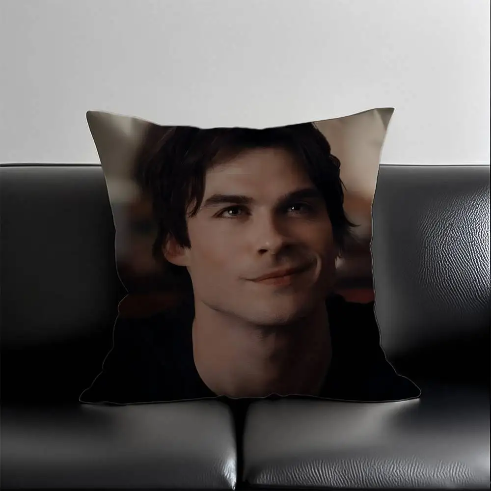 1pc Vampire Diaries Damon Salvatore Pillow Cover, Polyester 2D Double-Sided Print, Ian Somerhalder Character Art, TV Fan Home &