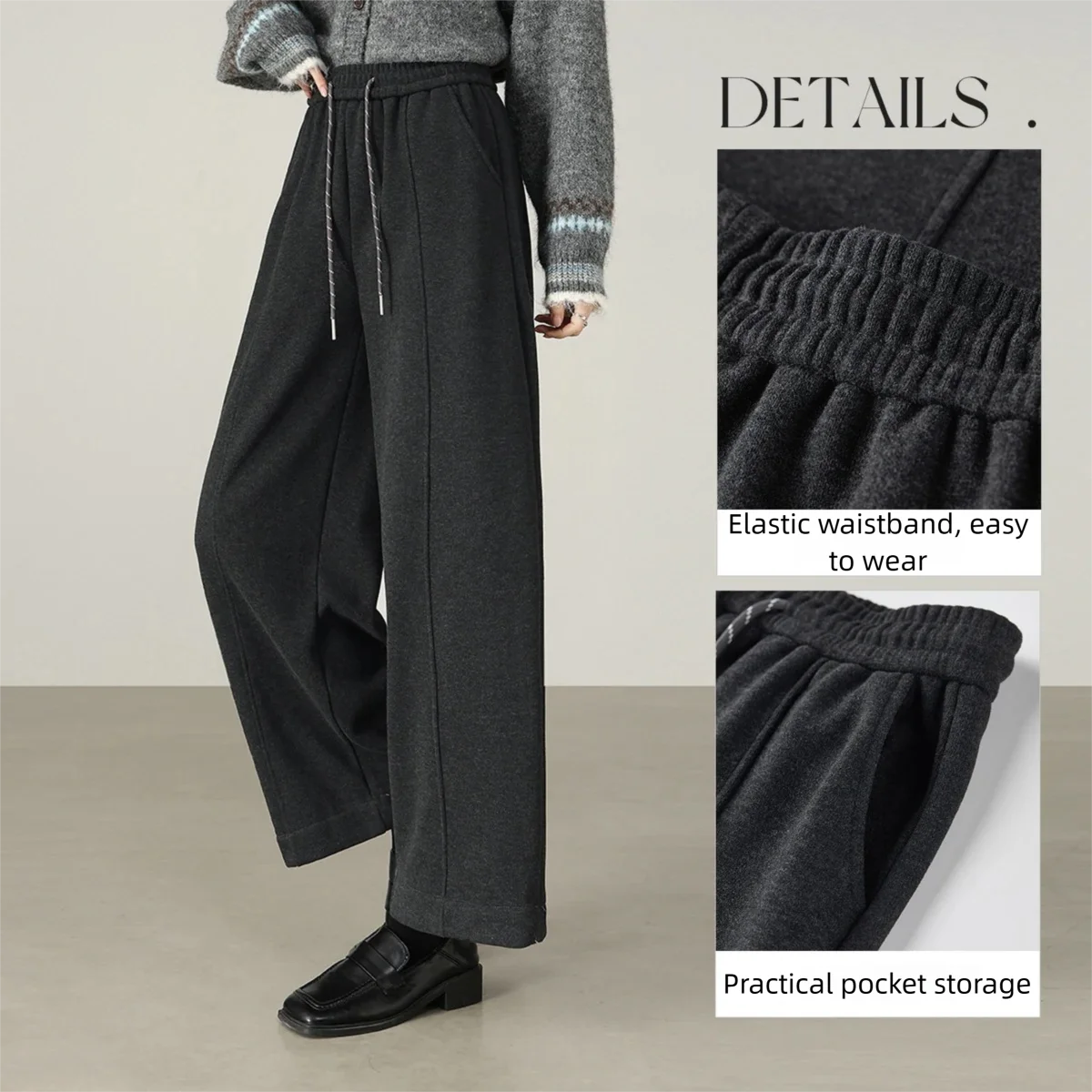 SENTUBILA Women Fleece Lined Warm Pant 2025 Winter Elastic High Waist Wide Leg Trousers Casual Seatpants Woman Clothes W54KD5028