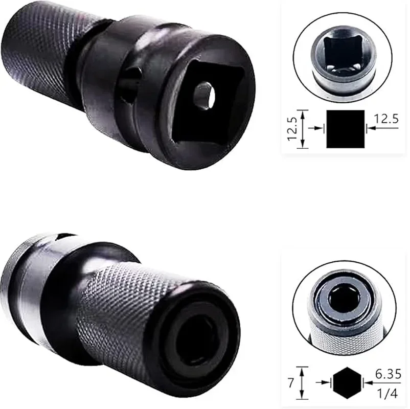Quick Release 1/2-Inch Square Drive to 1/4-Inch Hex Female Socket Adapter Converter Chuck Adaptor for Impact and Ratchet Wrench
