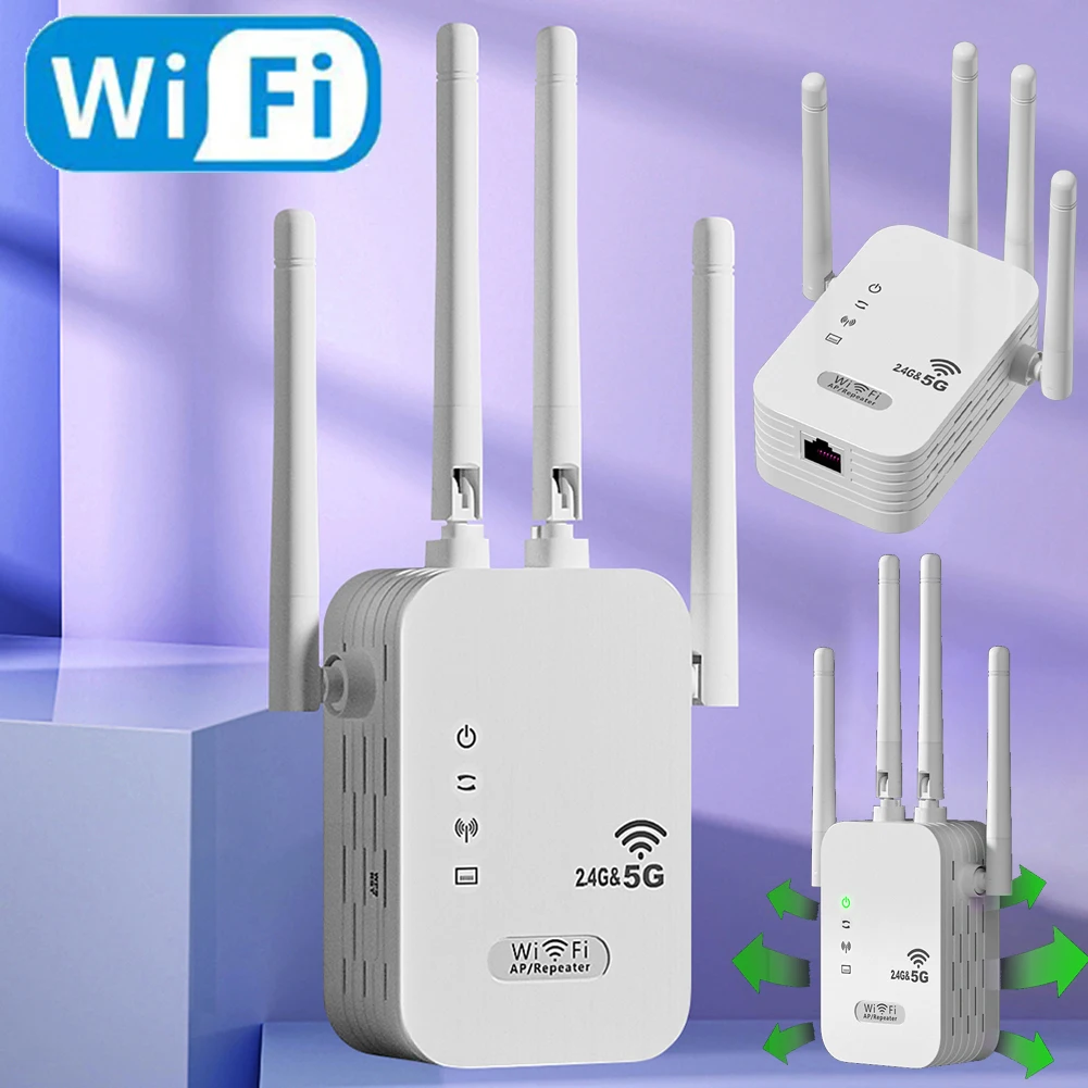 1200Mbps Wireless WiFi Repeater Dual-Band 2.4GHz/5GHz Signal Router Long Range Network WiFi Extender Amplifier with WAN/LAN Port