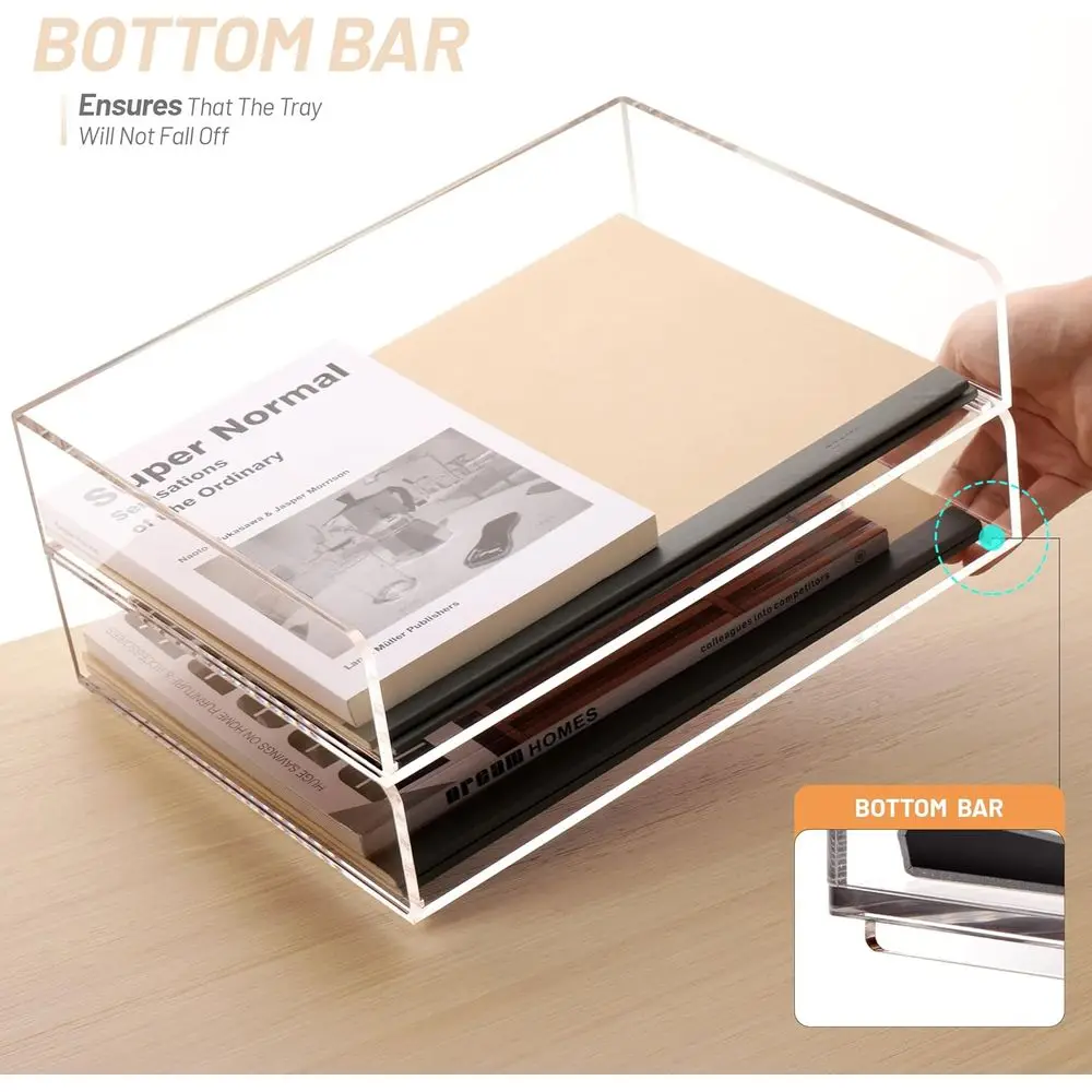 منظم صينية الورق الأكريليك للمكتب، منظمات المكتب والملحقات، عبوتان من منظم الورق القابل للتكديس للرسائل والوثائق والكتاب