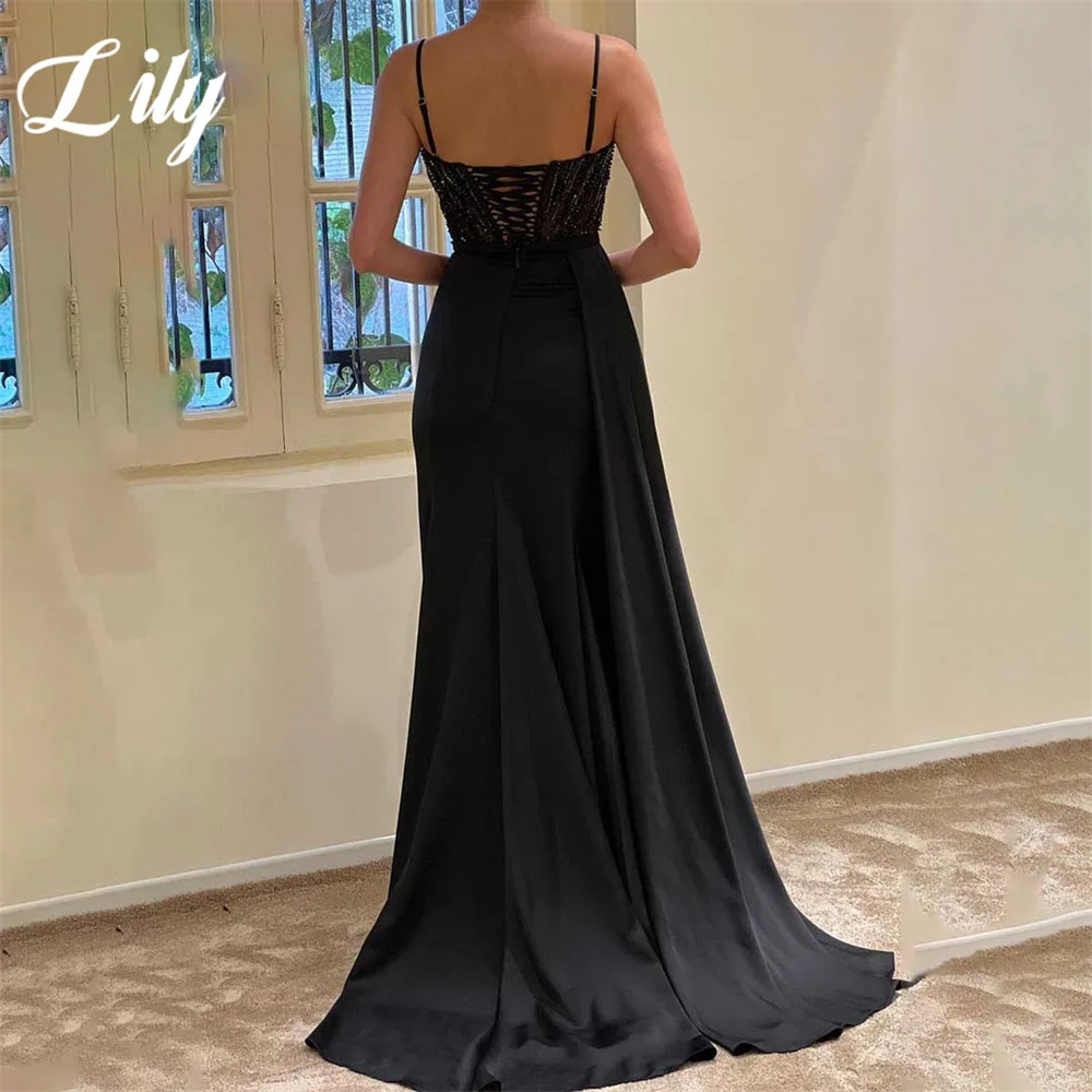 Lily Black Sweetheart Long Party Dress Spaghetti Strap Vintage Night Dresses Trumpet Beaded Celebrity Dress vestidos de fiesta