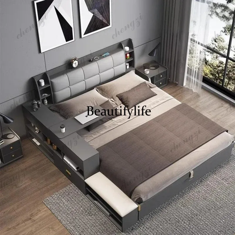 

Wood Headboard Double Bed Frame Drawers Modern Elegant Luxury Bed Frame Full King Queen Size Cama Moderno Lujo Bedroom Furniture