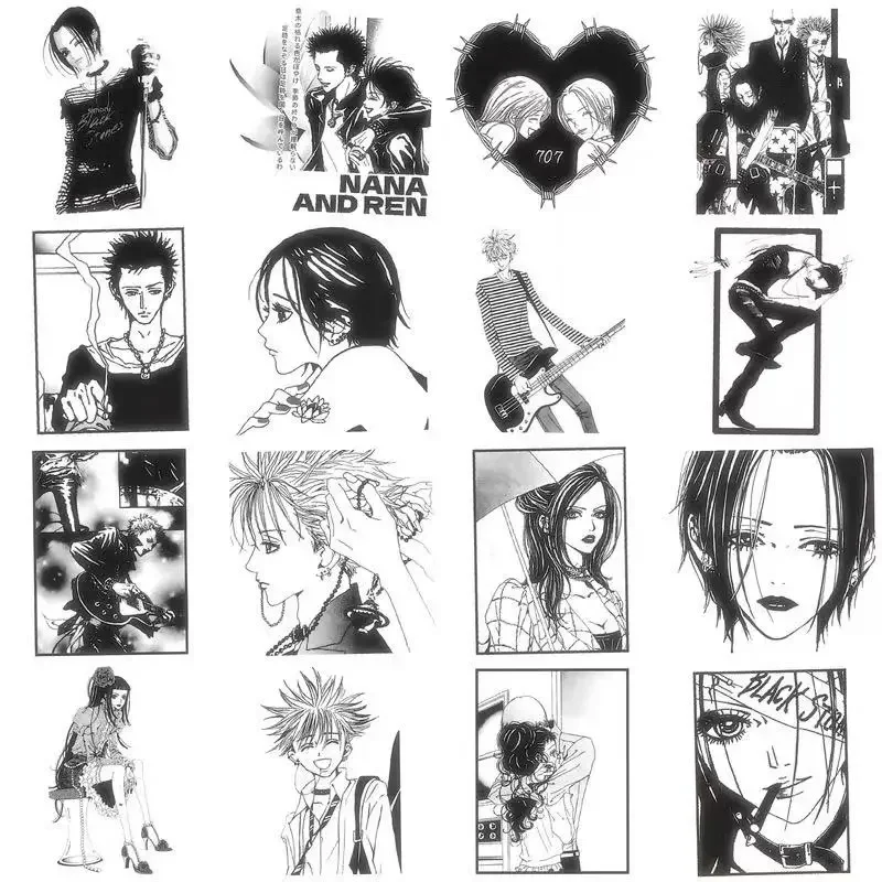 64PCS Anime NANA Black White Stickers Cool Graffiti Decals DIY Decoration For Phone Laptop Stationery PVC Waterproof Toys Gift
