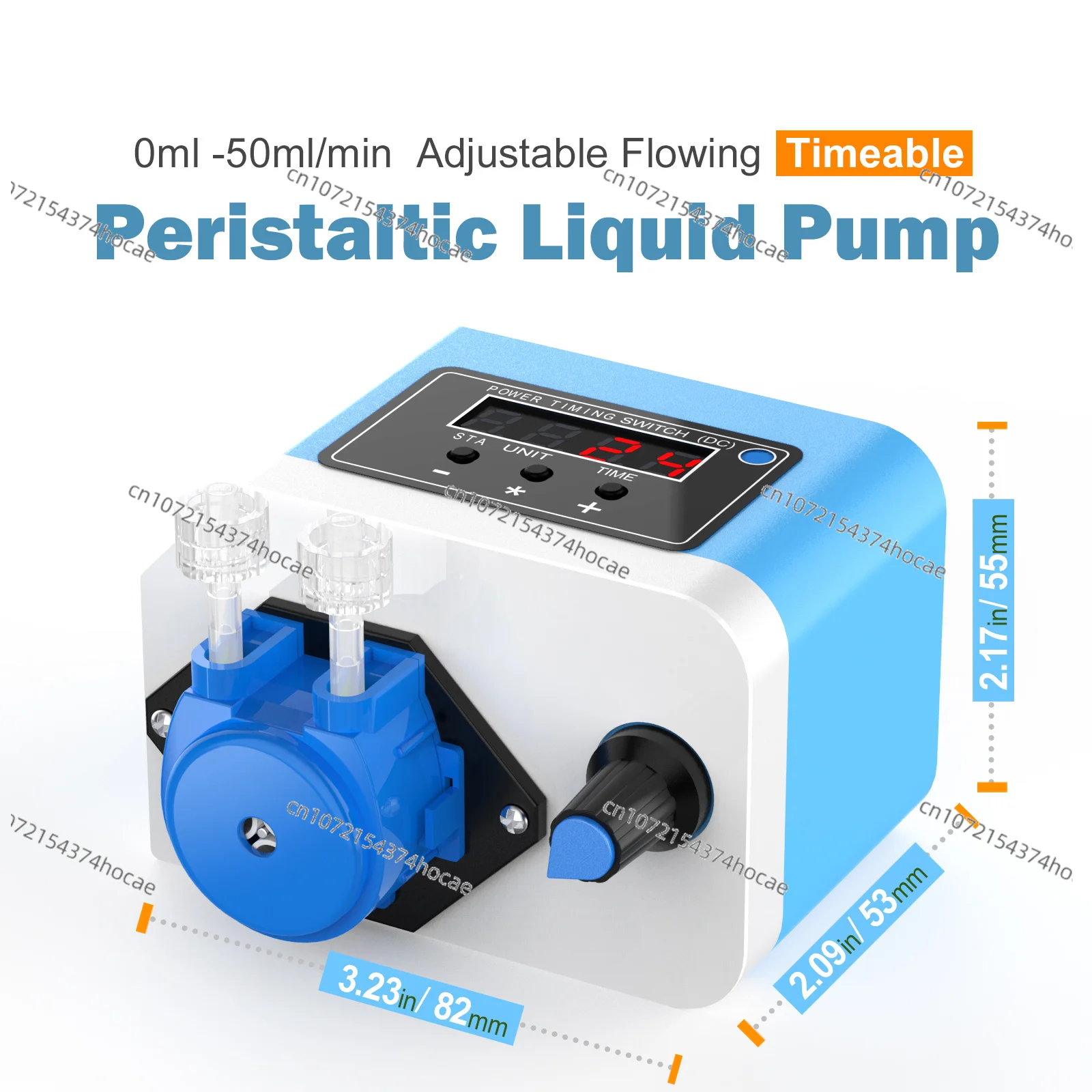 Peristaltic Dosing Pump 0-50ml/min Adjustable Flow Rate Timable Liquid Transferfor Labs, Aquariums, Feeding,12V