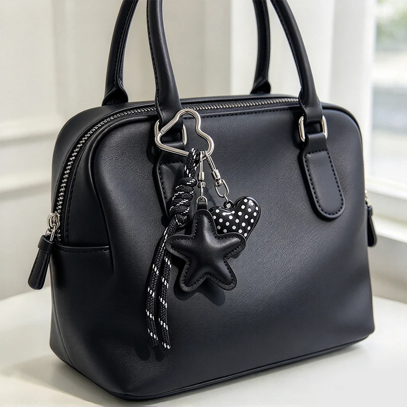 PU Leather Star and Heart Pendant Five Pointed Star Handmade Knot Love Heart Ring Keychain Bag Pendant
