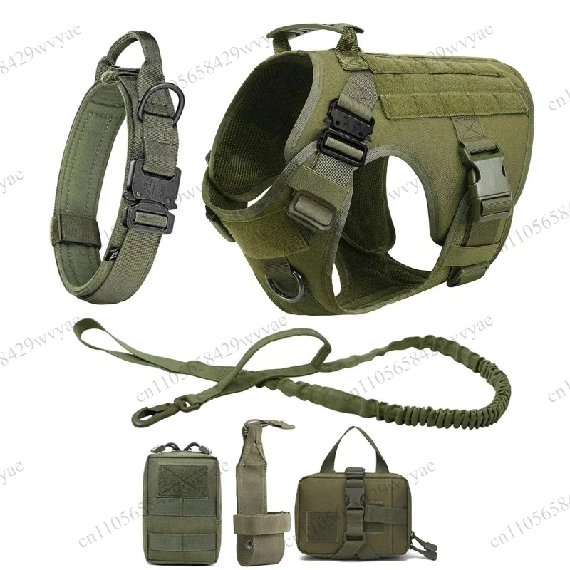 Adjustable Tactical Dog Vest Harness Leash Collar Molle Pouches For Medium Large Dogs Training view 5