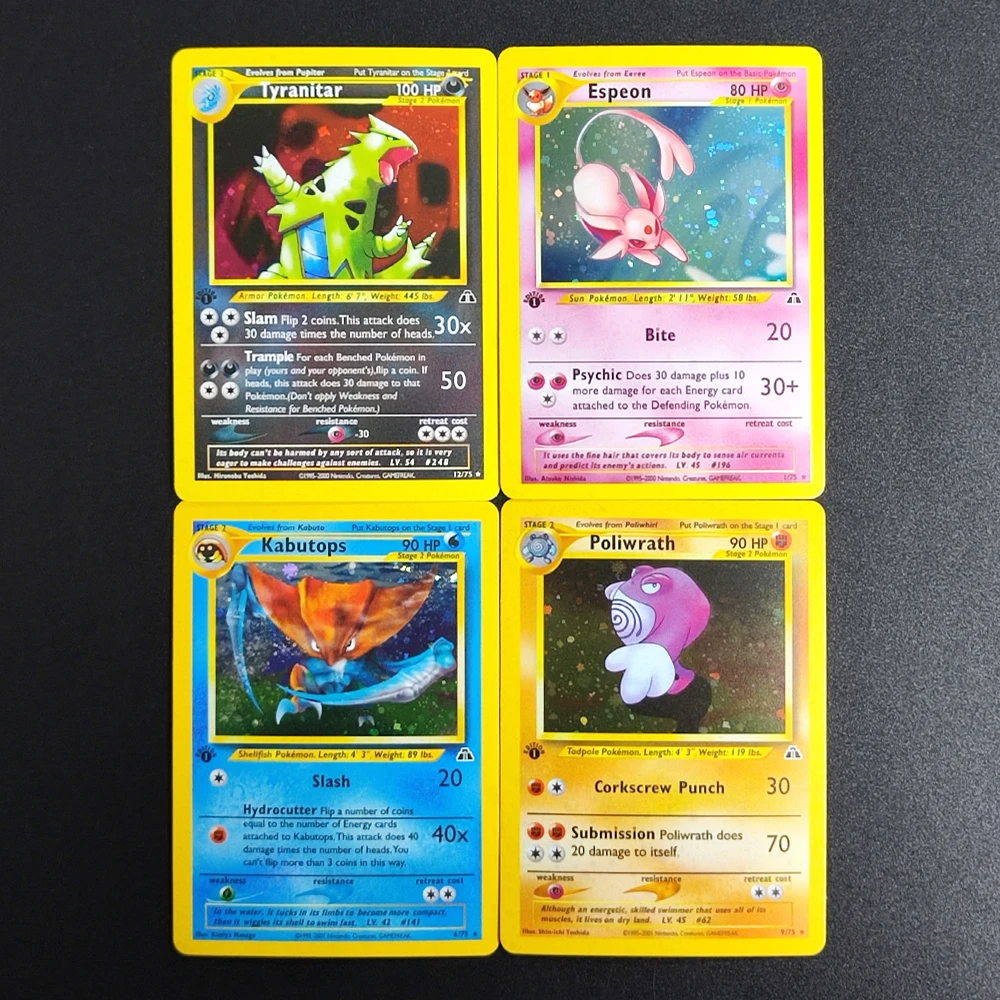 

4 шт. Pokemon Neo Discovery 1st Edition английские коллекционные карты Tyranitar Espeon Kabutops Poliwrath самодельные одиночные игровые карты