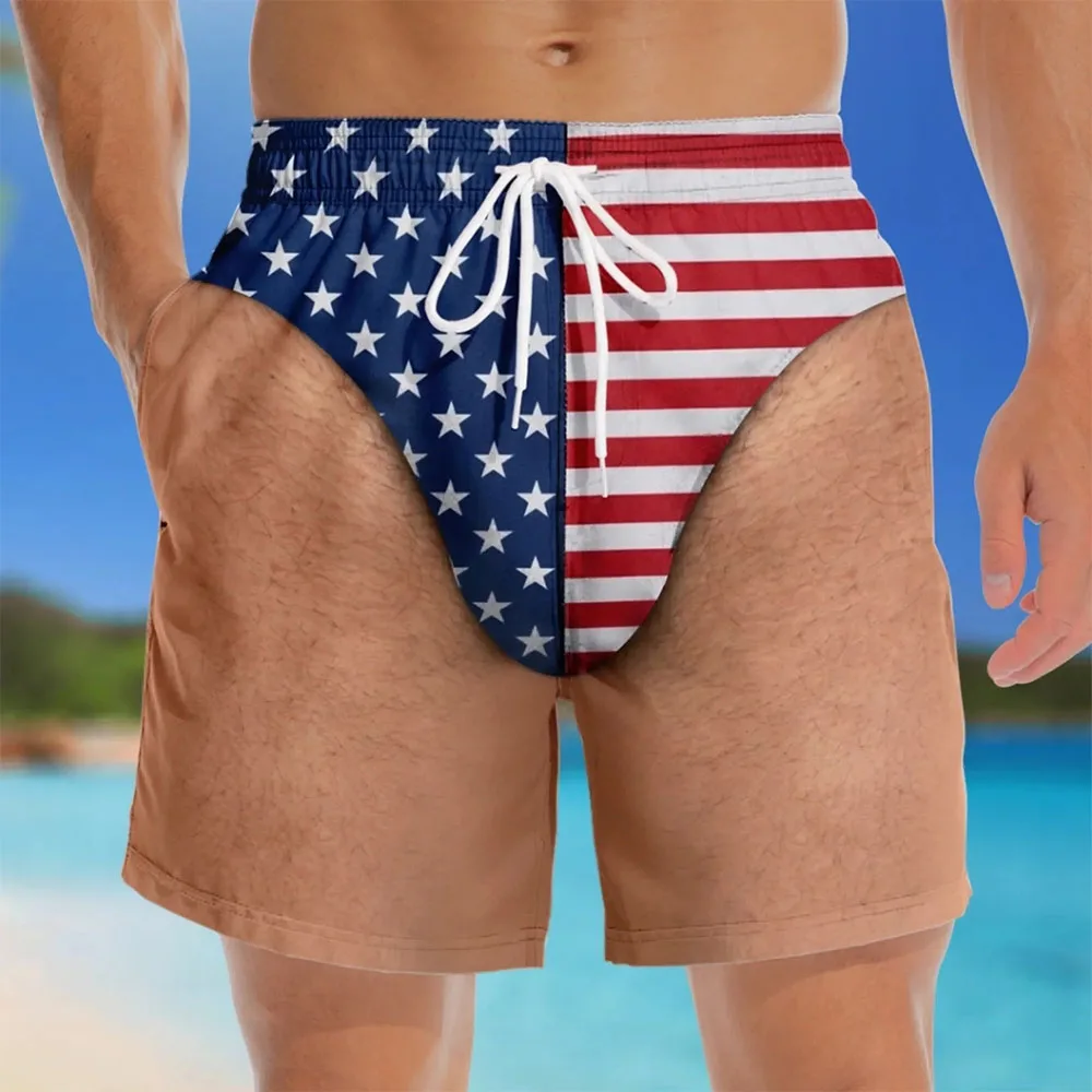 USA Flag Split Swim Trunks Men Leopard Inner Liner Quick Dry Patriotic Board Shorts Beach Half Pants Summer Funny Wacky Clothes
