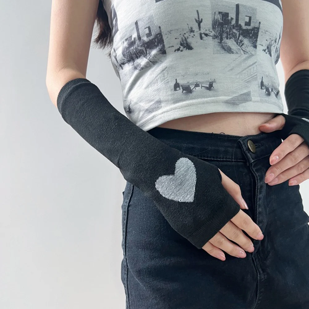 Guantes sin dedos de manga larga Punk para hombres y mujeres, puños negros, mitones de codo de punto, bloqueador solar elástico, calentador de brazos al aire libre, Hip-Hop