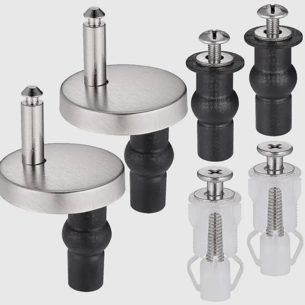 Stainless Steel Toilet Lid Hinges Set Universal Soft Release Toilet Seat Bolts & Screws Top Fixing Expanding Rubber