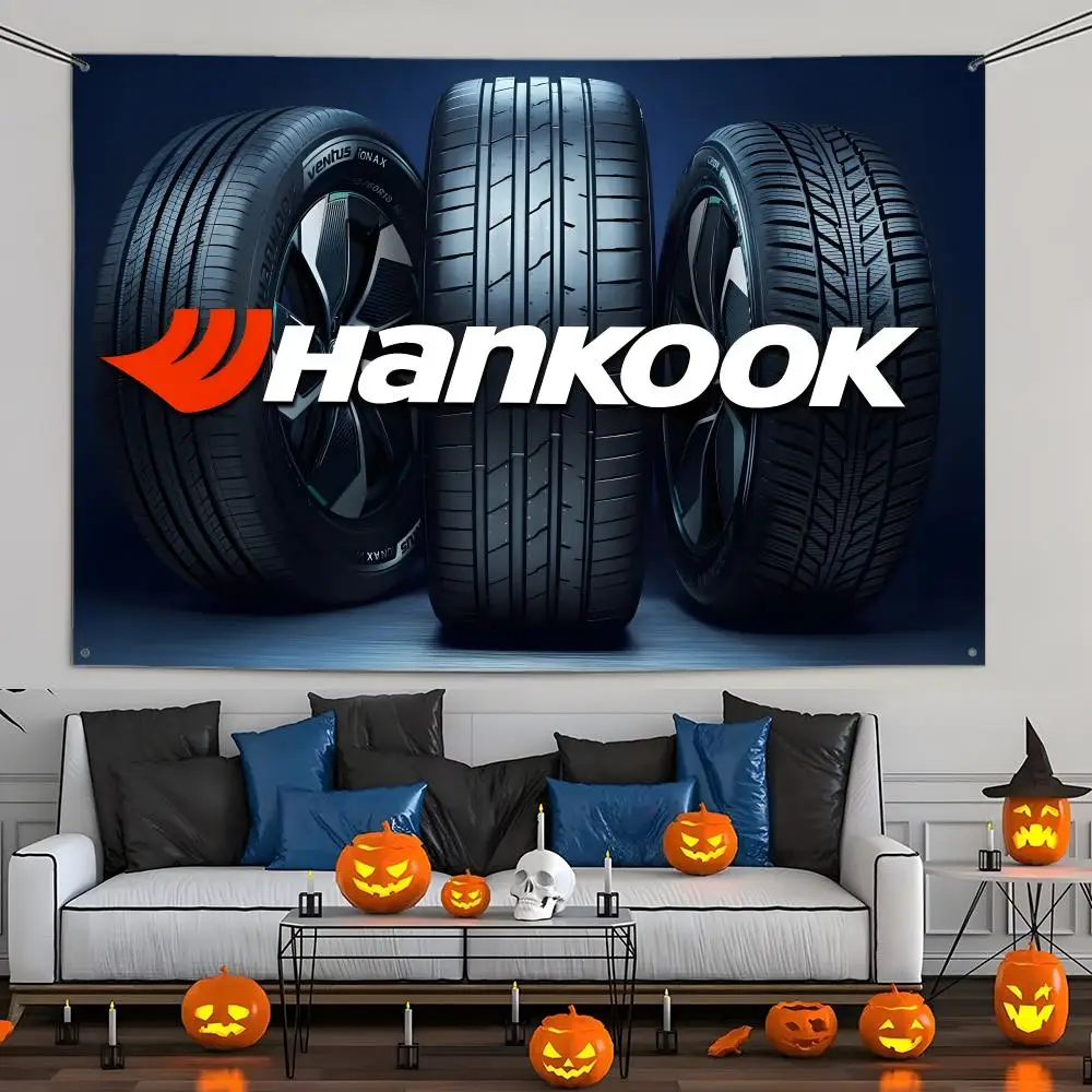 Han-kooks Tires Flags Aesthetic Wall Tapestry Printed Wall Hanging Living Room Party Outdoor Decor