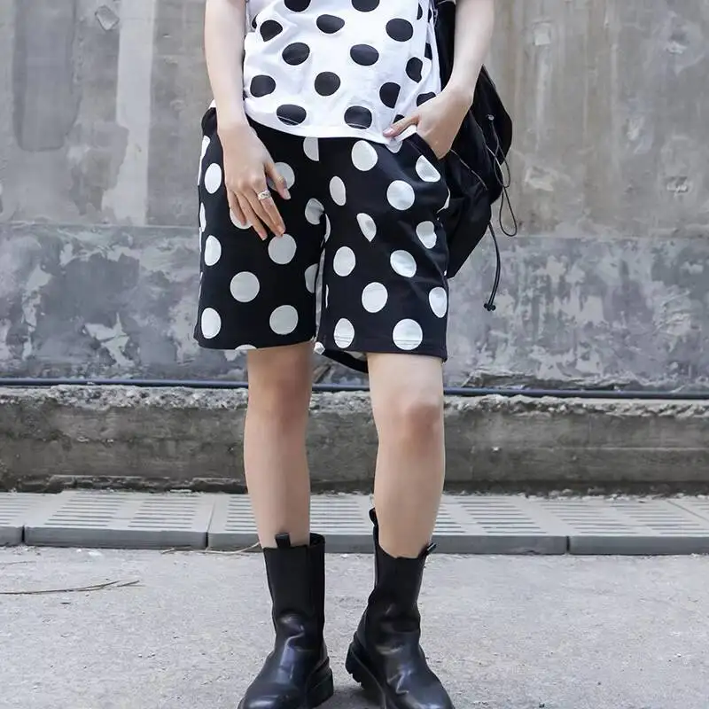 Ladies New Summer New Classic Personality Simple Wave Dot Pattern Design Leisure Loose Large Size Five Minutes Pants