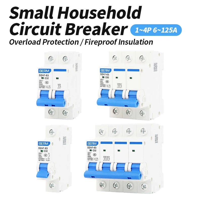

6-63A Overload Air Circuit Breaker 1P 2P 3P 4P Air Switch Protection for Household Use Fire-proof Miniature Circuit Breaker DZ47