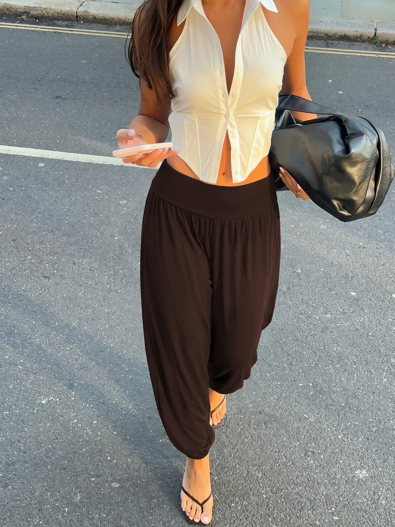 Dulzura Solid High Waist Slim Fit Long Cuffed Pants Women'S Casual Versatile Pants Party Club Street Style Spring Autumn Clothes