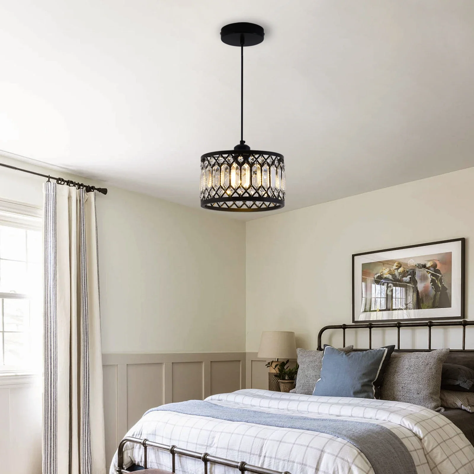 Black Crystal Chandelier Ceiling Light Iron Art Modern LED Pendant Lamp for Living Room Bedroom Home Decor Pendant Lights