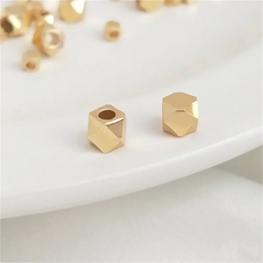 14K Gold Coated Cut Corner Beads, Polygonal Cut Scattered Beads, Handmade Beading Materials, Headgear Accessories, C206