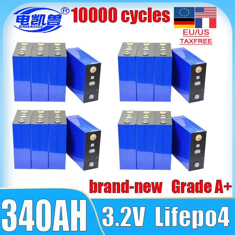 

New 10000 cycle 3.2V 340Ah 3C A-level Lifepo4 battery DIY 12V 24V 48V RV lithium iron phosphate solar golf rechargeable battery