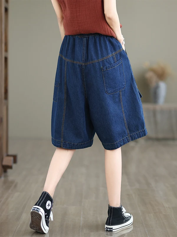 Dames zomer 2025, nieuwe losse, casual a-lijn jeans met wijde pijpen, afslankende rechte vijfkwartbroek, hoge taille, normale...