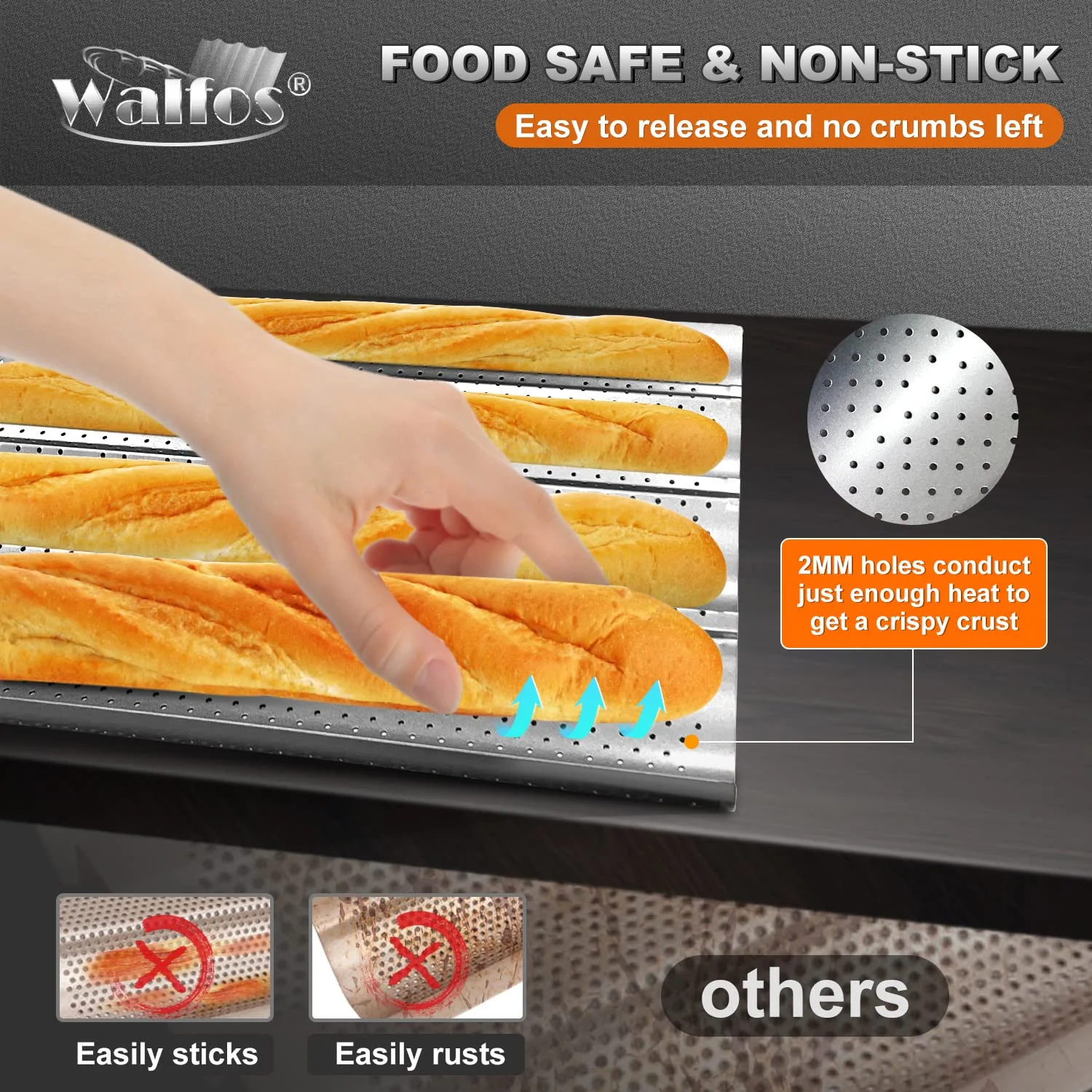 WALFOS French Bread Baking Pan 2/4 Groove Wave Loaves Loaf Bake Mold Non-Stick Bread Pans Baking utensils Tray Pastry Tools