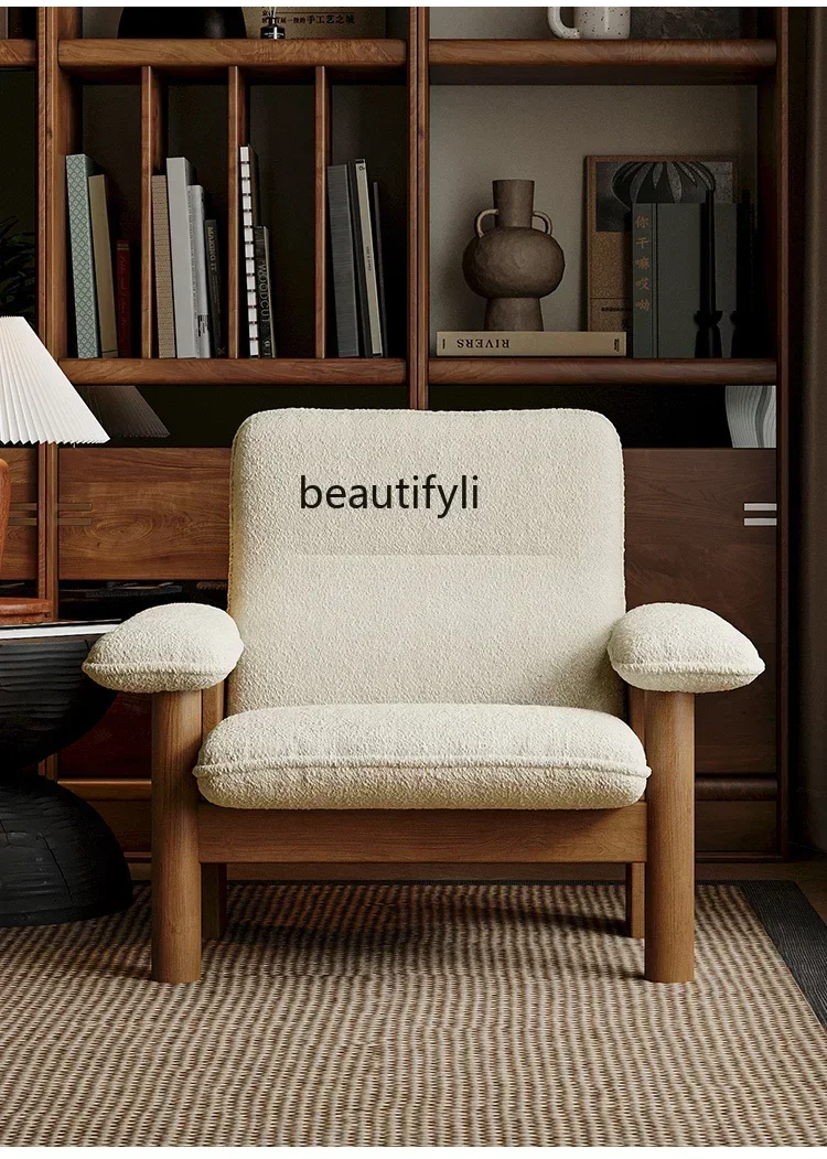 

56Medieval style homestay leisure chair living room balcony Nordic retro solid wood single sofa chair