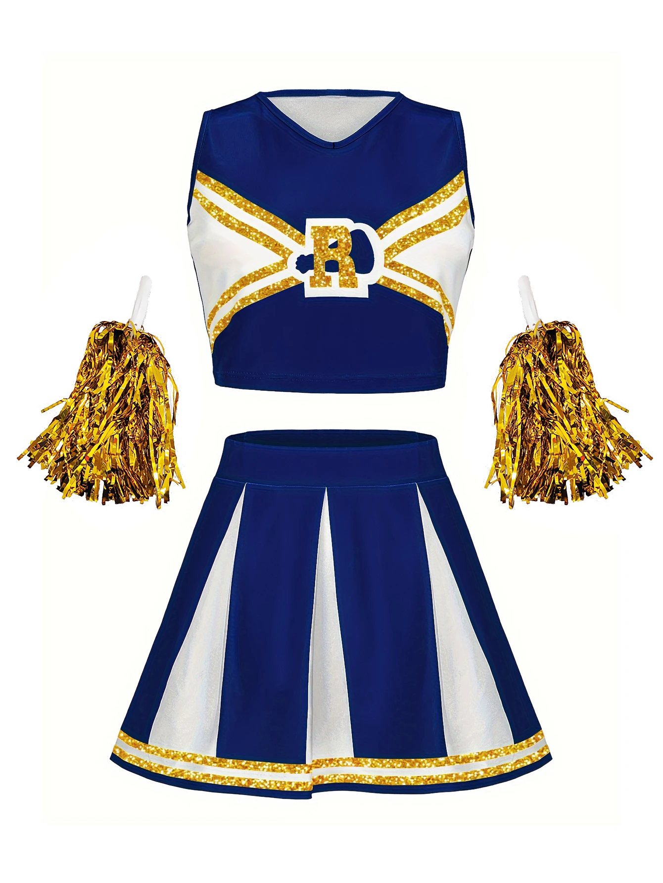 Gold Sleeveless Cheerleading Uniform Striped Print Stage Performance Costume Spring Summer Casual Women's Sport Competition Chee
