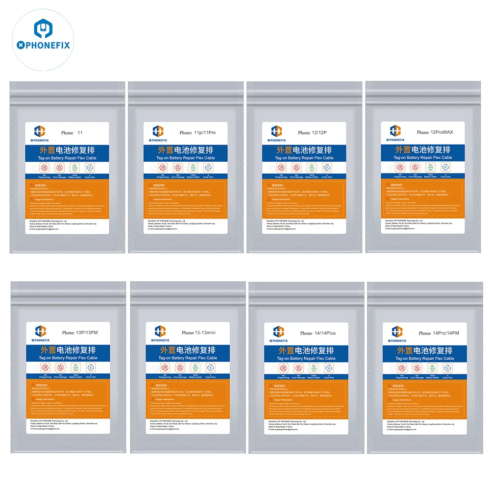 Phonefix Pre-Programmed Battery Flex Cable For iPhone 11 12 13 14 Battery Repair To Solve Error Message Tag On Battery Flexs