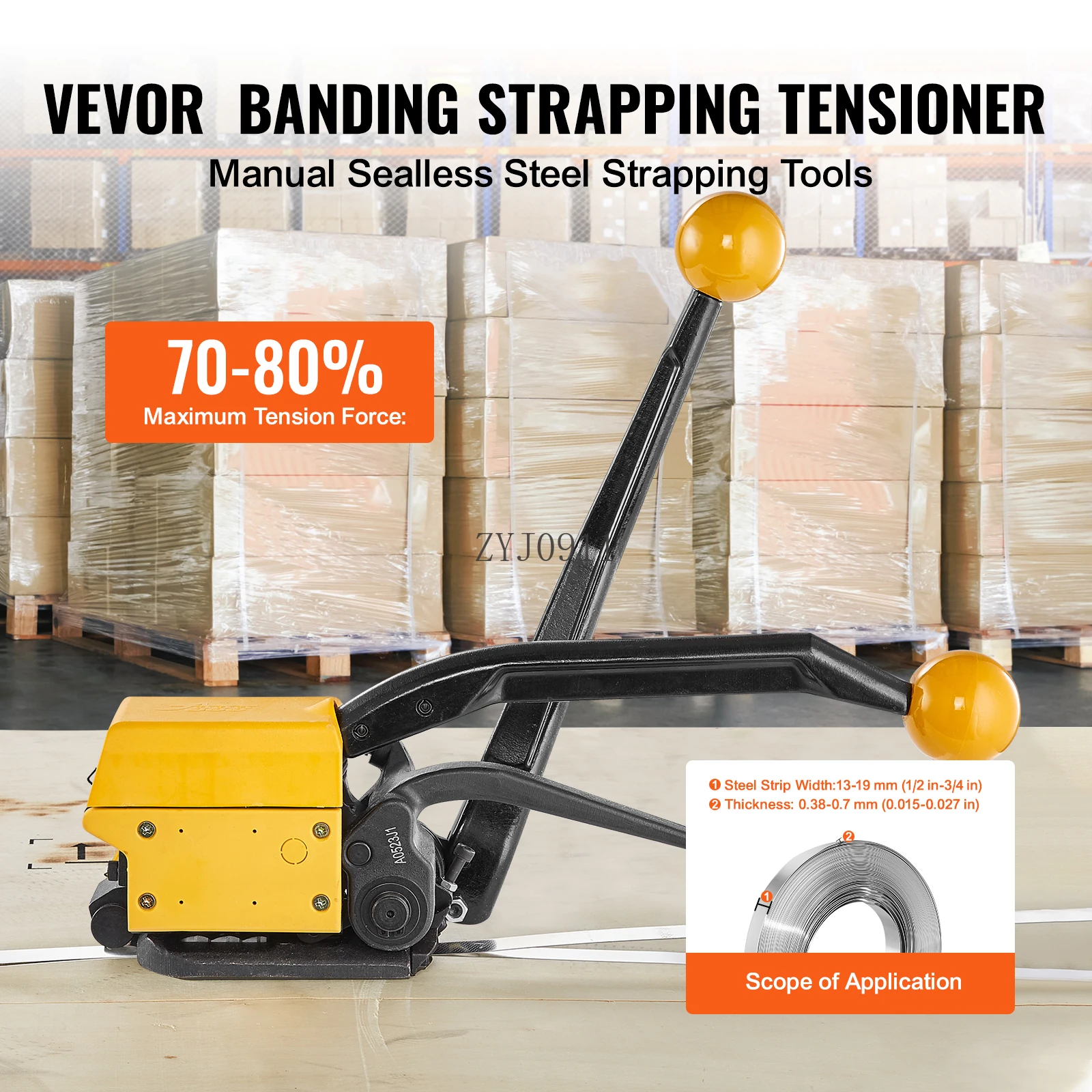 :VEVOR A333 Manual Sealless Steel Strapping Machine Belt Packaging Banding Bander Packing Machinery for 1/2"-3/4" Steel Strip