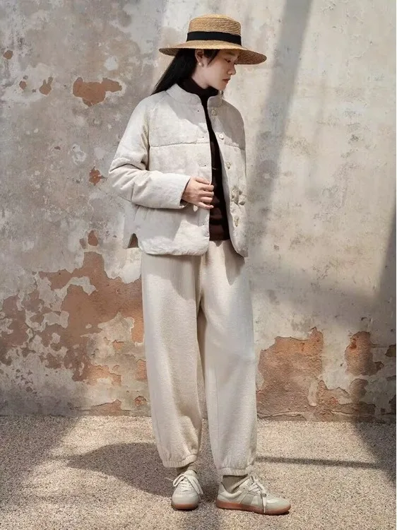 الشتاء المرأة Jaet Haax القطن قطرة المطر نمط الفني خمر ملابس خارجية Thiened طويلة Sve الحلو Sle معطف