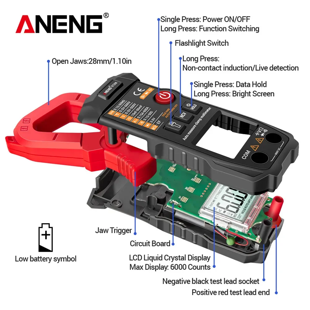 Imagem -04 - Aneng St208 Digital Ture Rms 6000 Contagem ac dc Atual Braçadeira Automático Voltimetro Multímetro Braçadeira Tester Medidor Ferramenta Eletricista