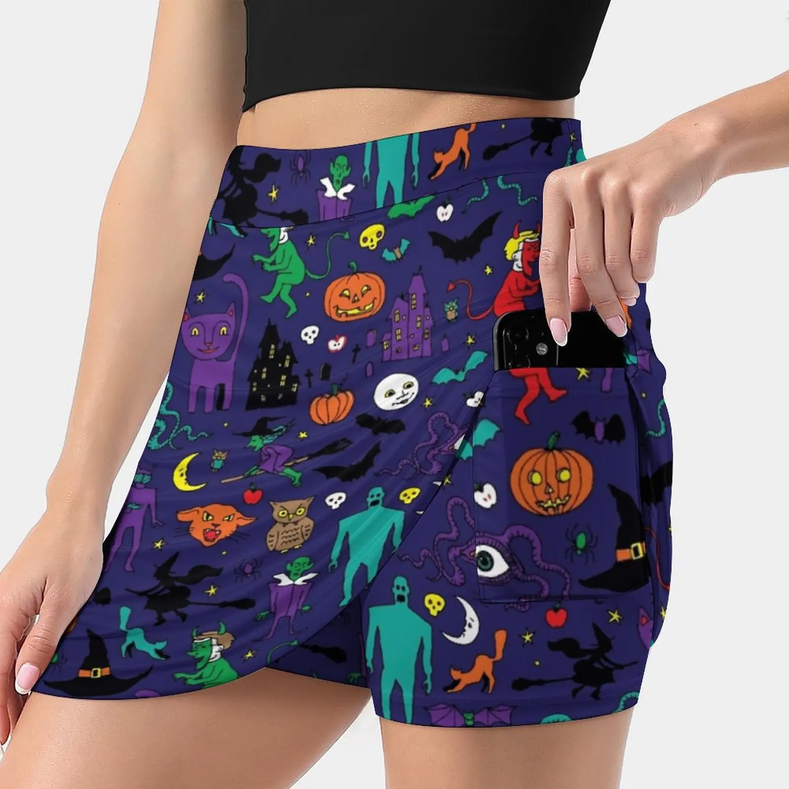 

Retro Halloween-Original-Halloween Pattern By Cecca Designs Korean Fashion Skirt Summer Skirts For Women Light Proof Trouser