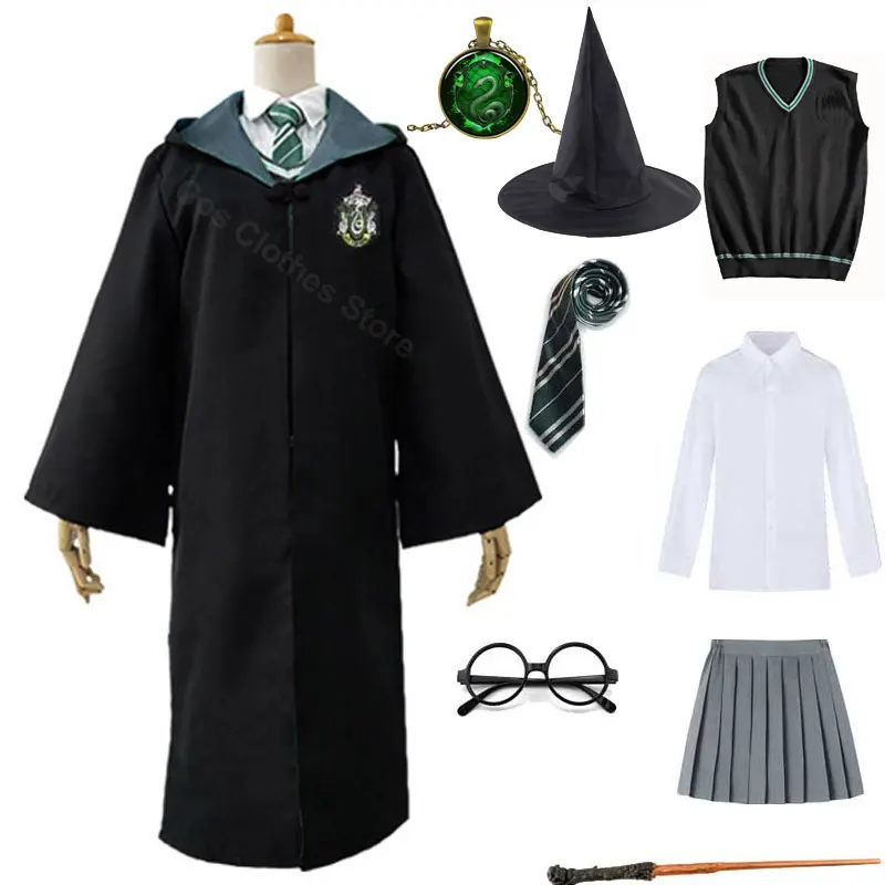 Magic College Uniform For Kids Adult Hufflepuff Slytherin Style Robe Cloak maglione Heromions Cosplay HalloweeCostume