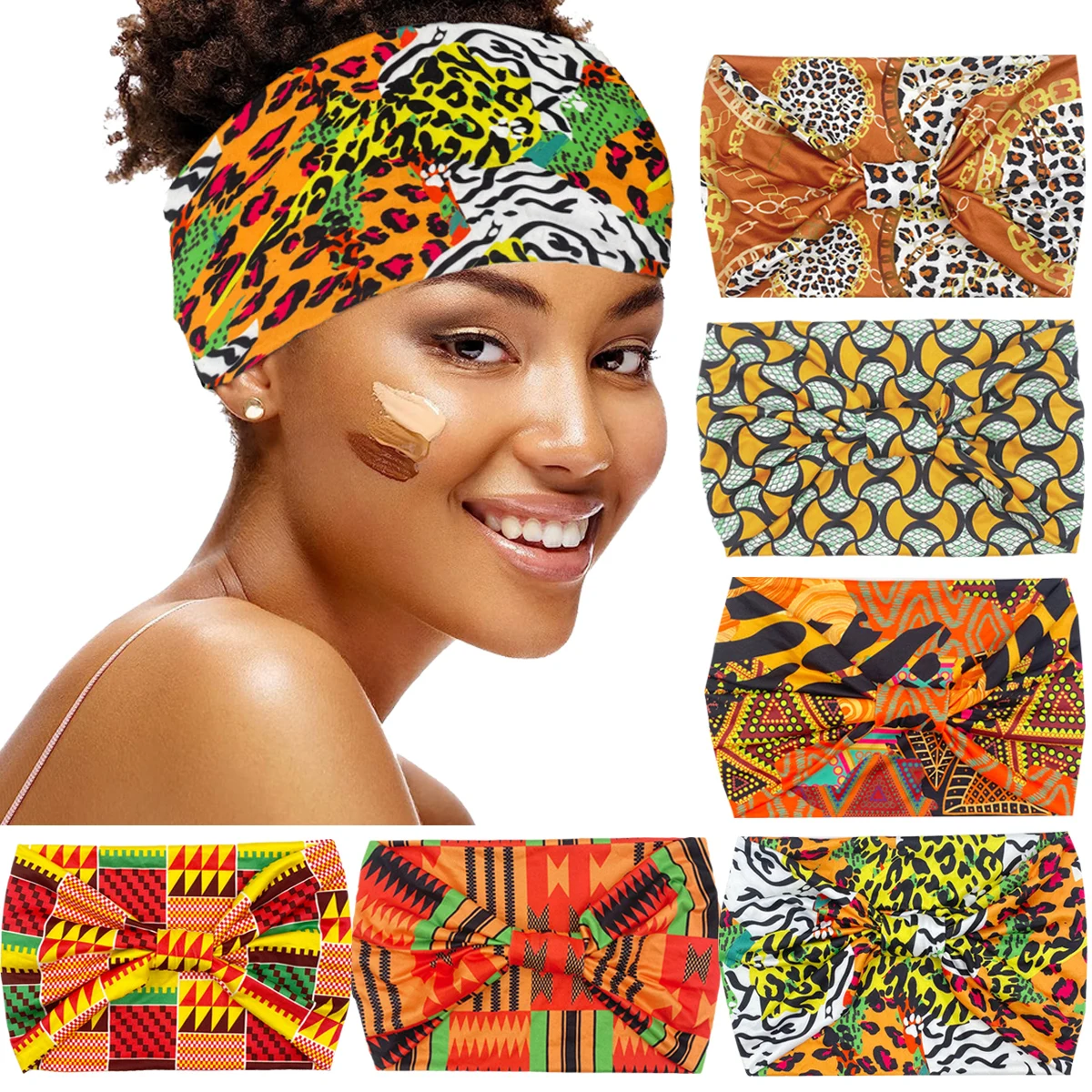 Leopard Head strap Stitch Rainbow Hair Accessories Woman Elastic  Sexy Personality Party Match Headband