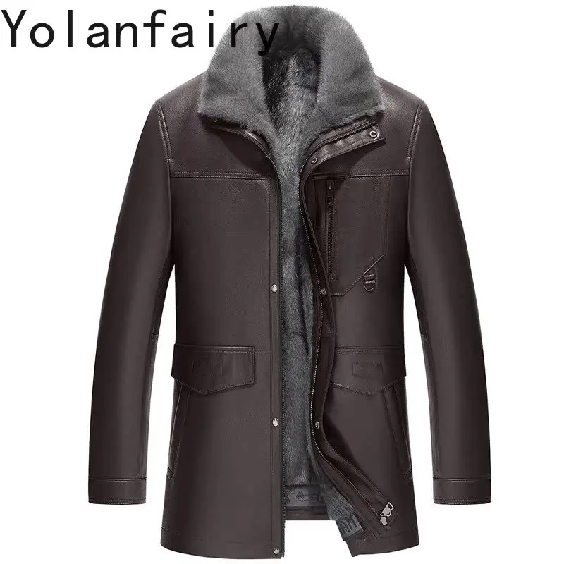 

YOLANFAIRY Real Fur Coat Man Whole Mink Fur Liner Jackets Warm Winter Genuine Goatskin Leather Jacket Men Clothes Mink Fur Coats