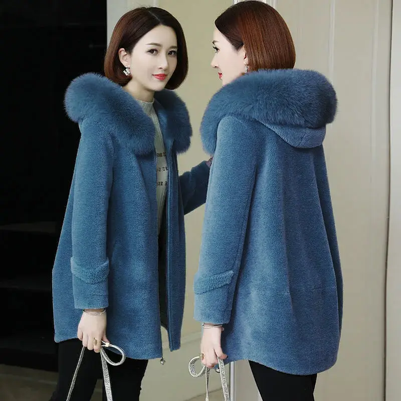 Woman Natural Real Solid Fox Fur Coat Female Winter Jackets Hooded Collar Fashion    Ladies Jacket Outerwear G360