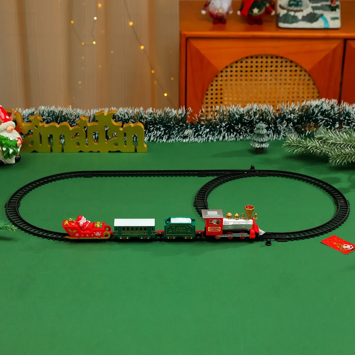 Creative New assembled ground track rotating small train Christmas decoration gift desktop decoration
