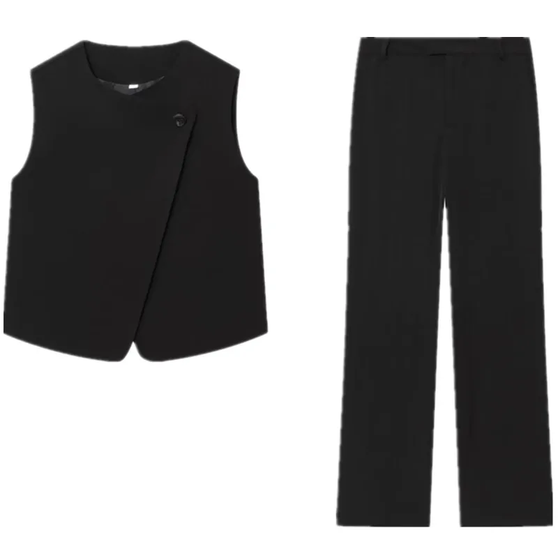 2025 herbst Neue frauen Faion Weste Taste Doppel Vordere Lange Hosen Vielseitig Set mittlere Taille Hose Europäischen Sle