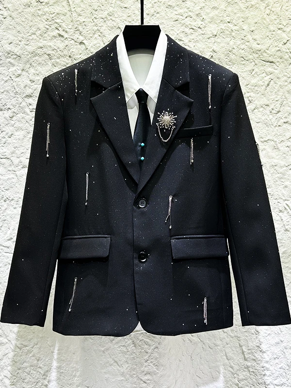 

Elegant Casual Men's Suit Jacket with Tassel Chain Decoration High-End Fashion Lightweight Luxury Individual Design Starry Sk...