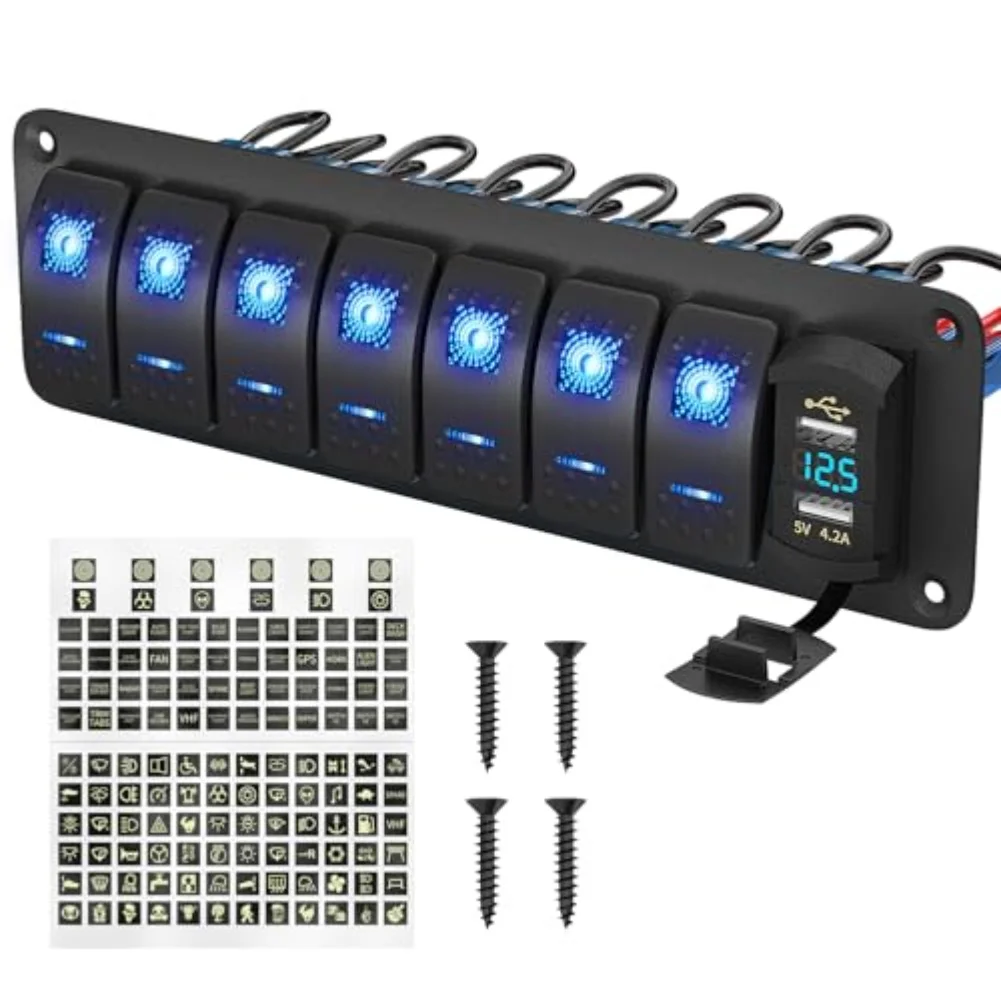 Marine Grade Switch Box 8 Gang Rocker Switch Panel Overload Protection Overcurrent Prevention 8 Gang Switch Panel For Vehicles