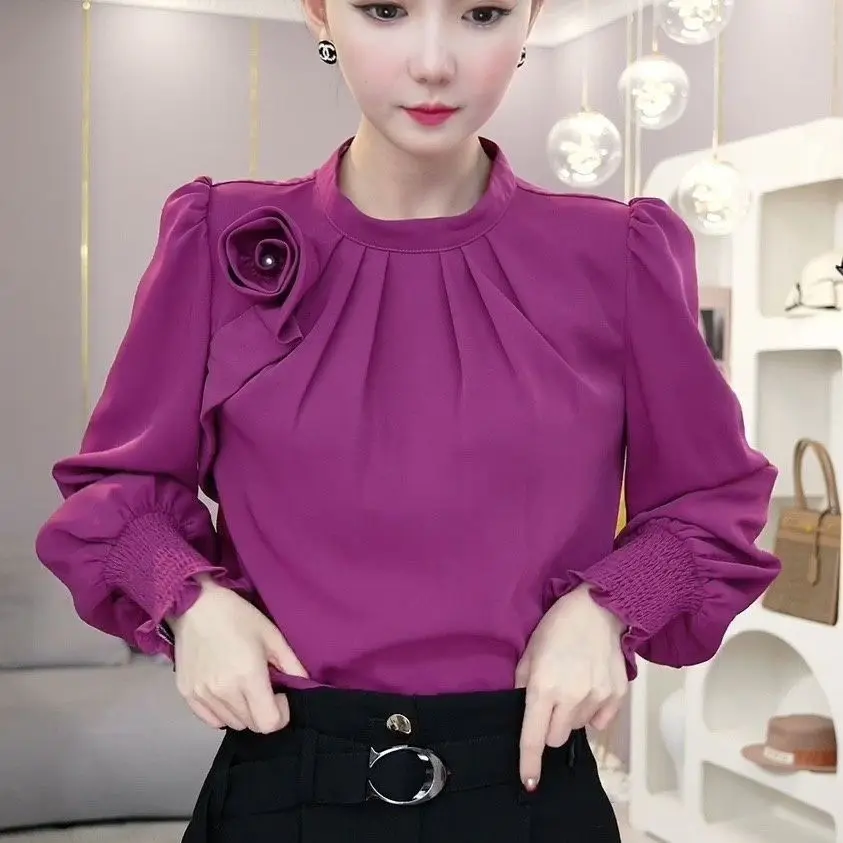 French Style Light Luxury Niche Purple Long Sleeved Fashionable Shirt Versatile Design Sense Top for Women 2023 Autumn New Item