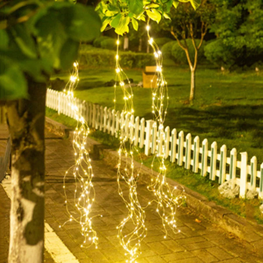 

Thrisdar 600 LED Solar Branch Vine Light Plug in Copper Wire Fairy String Light Solar Firefly Bunch Light for Garden Party Decor