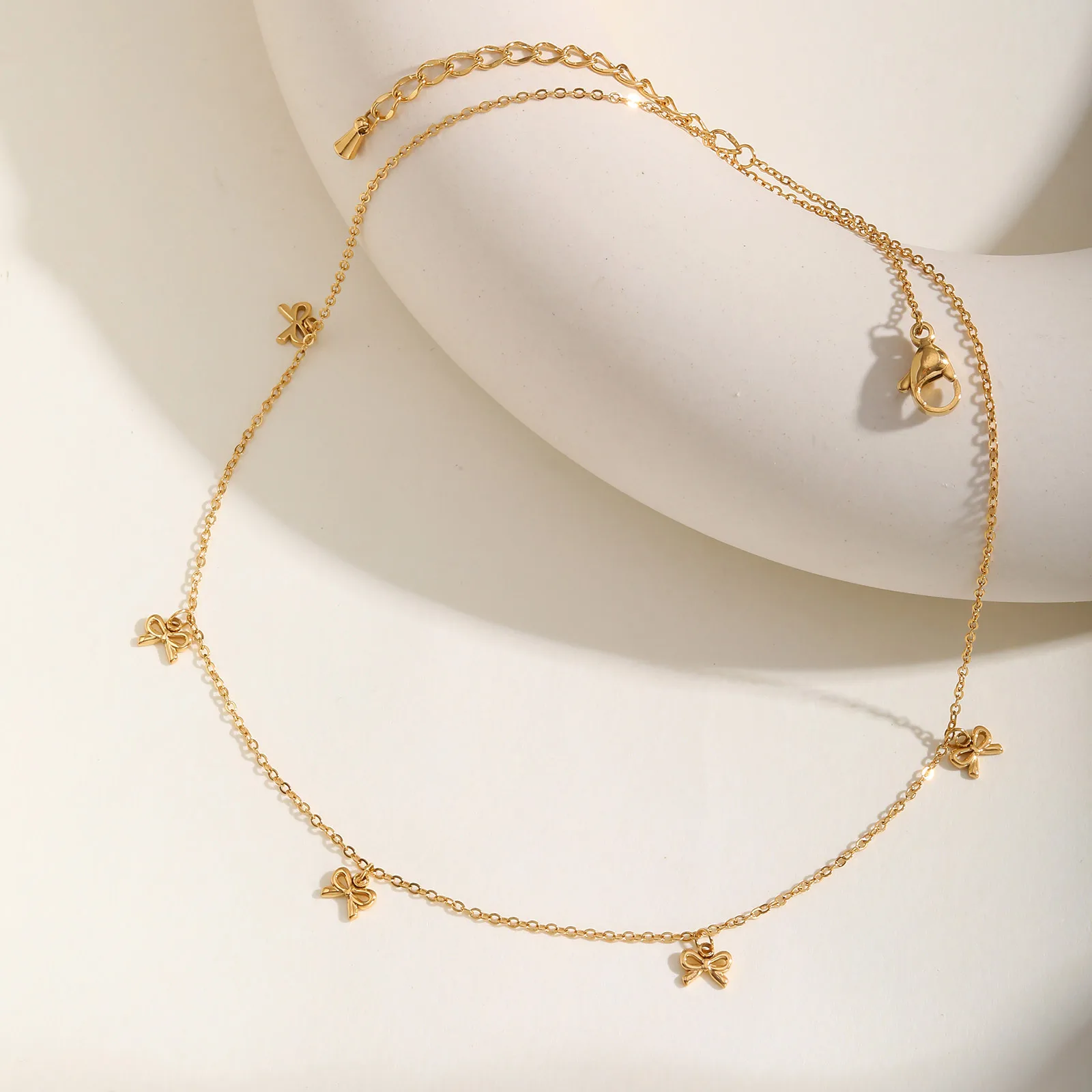 Stainless Steel Bow Pendnat Necklace for Women, Personal Gold Plated Jewelry